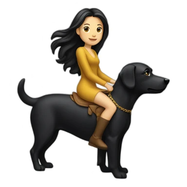 White woman with a black hair ridding a golden dog sticker