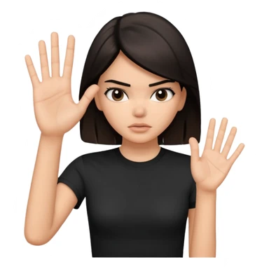 kendall jenner looking anoyed and showing her palm which is small signalising stop sticker