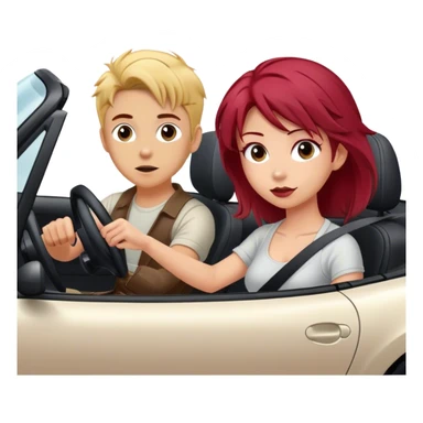 Miata ND with blonde boy driving and a girl with dyed dark red hair in the passenger seat sticker