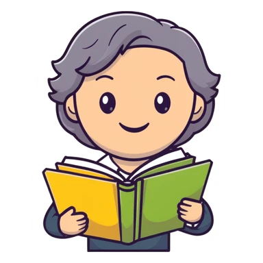 smiling English teacher with airtouch hair and grey-green eyes holding books and teaching materials sticker