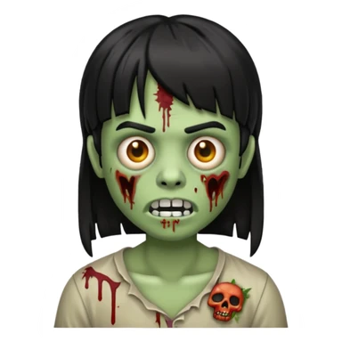 make a zoombie iphone emoji with medium black hair with bangs, piercing in both eyebrow and septum sticker