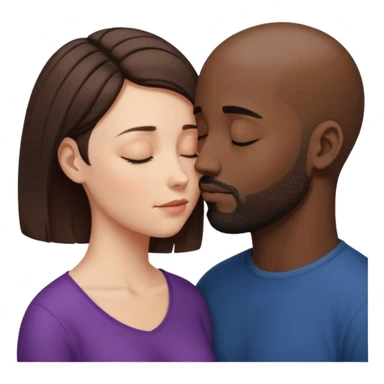 a white woman with short brown hair and a black man with no hair and a beard are facing one each other and their forehead are touching. They close their eyes and their are in love. The space between their nose is a bit larger sticker