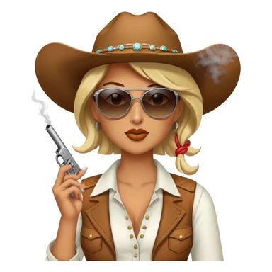 Cowgirl wearing sunglasses, smoking a cigarette, and holding a gun  sticker