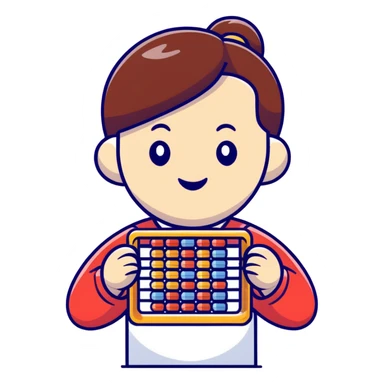 cheerful Chinese math teacher holding abacus sticker