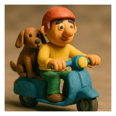 man and his pet dog riding a vespa sticker