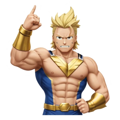 all might from my hero academia with his costum stand up with a raised fist sticker