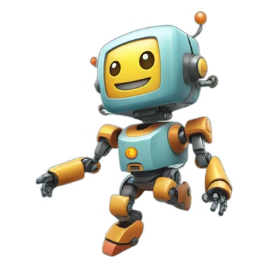 a cheerful multi-colored jumping robot sticker