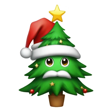 christmas tree with a santa hat as the star sticker
