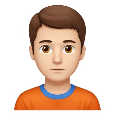 male, white skin, brown hair, brown eyes, orange shirt and blue collarbone sticker