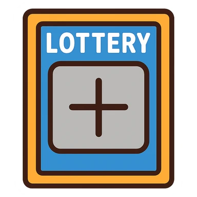 flat toon style lottery scratcher ticket with a plus sign sticker