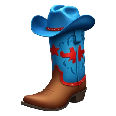 Tall blue cowboy boot with red cowboy hat on top sticker