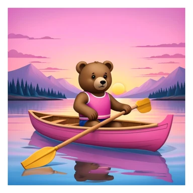 pink rowing boat with a bear rowing at sunset sticker