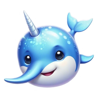 Cinematic Cute Narwhal Portrait Emoji, Head tilted playfully and inquisitively, with a glossy, shimmering body highlighted by its iconic tusk and sparkling eyes filled with wonder, Simplified yet irresistibly adorable features, highly detailed, glowing with a warm, friendly glow, high shine, affectionate and lively, stylized with a touch of whimsical charm, bright and endearing, soft glowing outline, capturing the essence of a mischievous marine marvel that feels like it could frolic out of the screen into your heart! sticker