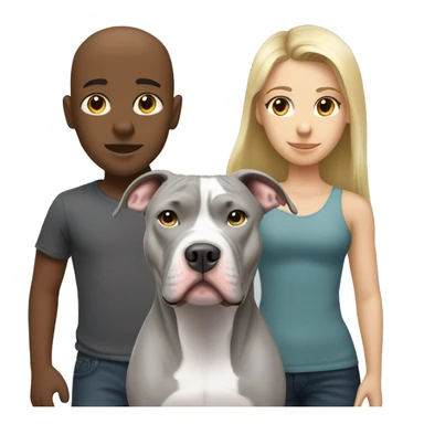 Gray Pitbull standing with brunette boy and blonde girl sticker