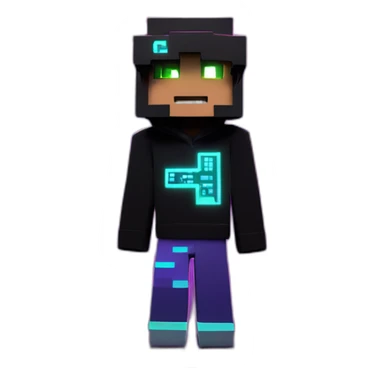 Minecraft hero wearing a black hoodie with "OMG" letters on it and VR headset in a cyberpunk VR environment with violet neon lighting. sticker