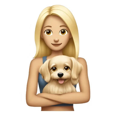 Skinny blonde woman hugging small fluffy tan dog sticker
