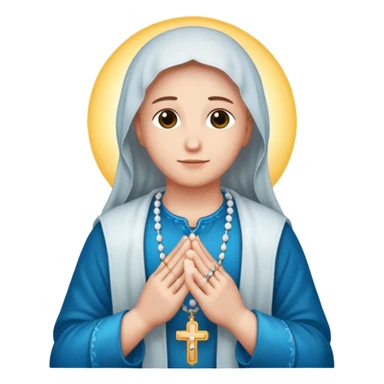 Praying hands holding a rosary, with a glowing effect. sticker