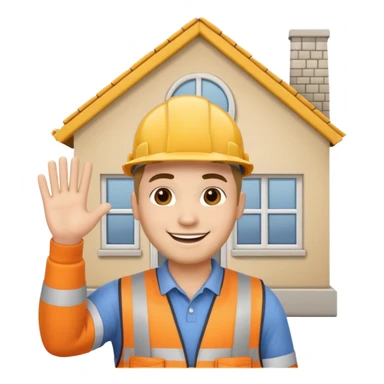 construction worker waving in front of a small house sticker