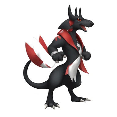 Black Cool Edgy Nargacuga-Houndoom-Garchomp Fakémon with Red and white Edgy markings, full body, outlined sticker