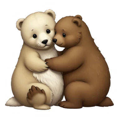 small white seal kissing a big brown bear sticker