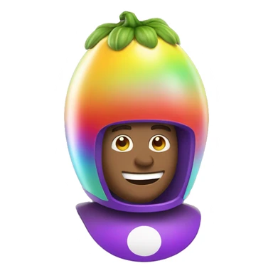 Man riding egg plant with rainbow helmet sticker
