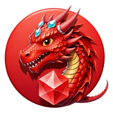 red dargon with the logo behind of a red cirlce with dimond shave with a cube red achritey sticker