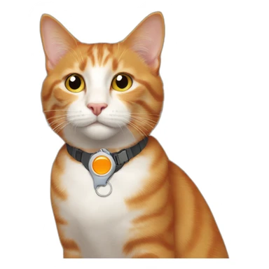 ginger cat with orange colored neckband and an airtag sticker
