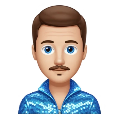 Benson Boone (b.2002), Pop Singer with blue eyes, brown hair and thin mustache, icy blue sequin outfit sticker