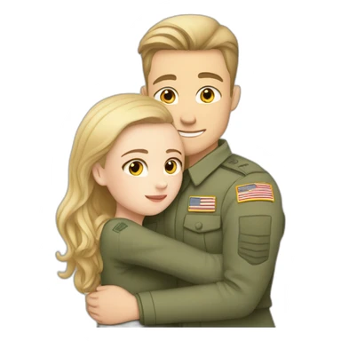 white girl hugs with white military boy sticker