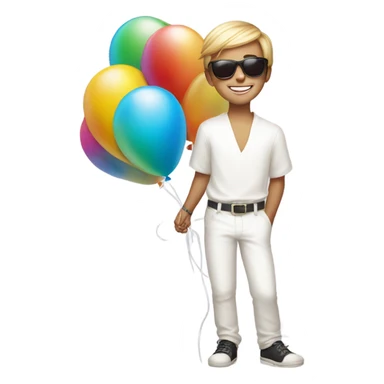 smiling boy in white with tinted sunglasses holding number balloons 25 sticker