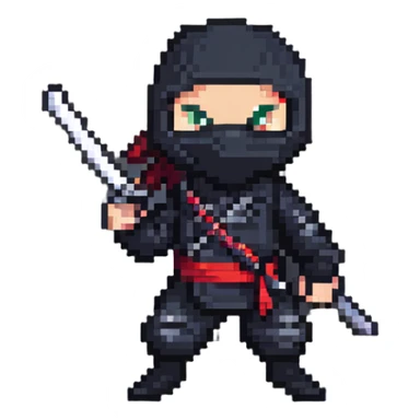 ninja with nunchucks in pixel art style sticker