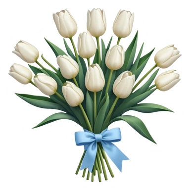 White tulips bouquet with light blue navy bow sticker