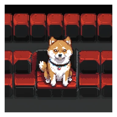 Shiba Inu sitting in a movie theater with red seats in the background sticker