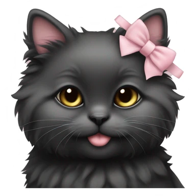 fluffy fat black kitten with pale pink bow sticker
