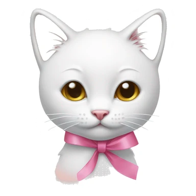 White kitty with pink ribbon sticker