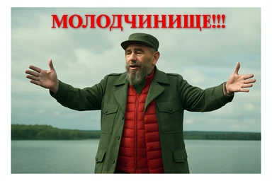 Сгенерируй мне в такой же позе и в такой же одежде фидель кастро sticker