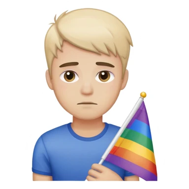 gay guy that’s really sad holding a pride flag sticker