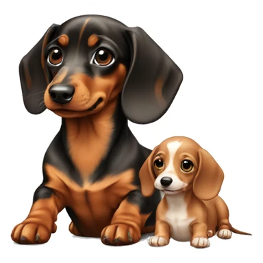 dotted miniature dachshund with a baby puppy sticker