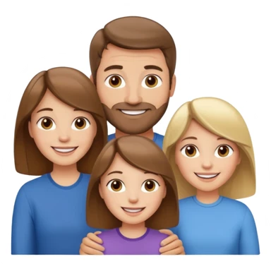happy white family with one brown hair dad, one brown hair mom, one blonde girl, and one brown hair girl sticker