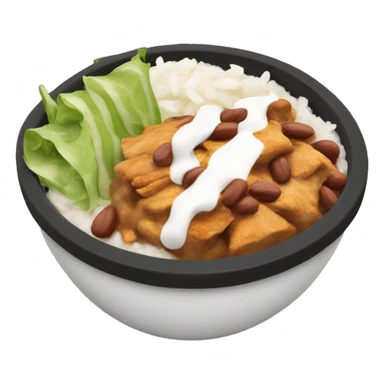 chipotle bowl with chicken, white rice, pinto beans, sour cream, lettuce, cheese sticker