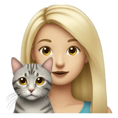 blonde girl portrait with grey tabby cat  sticker
