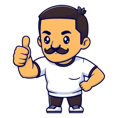 Recep İvedik in famous thumbs up pose, mustache, unibrow, wearing sportswear, exaggerated facial expression sticker