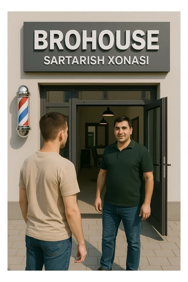 eni shu rasimga manashu odamga uxhshasin sartaosh eshik oldida tursin va tashqarida esa mijoz sticker