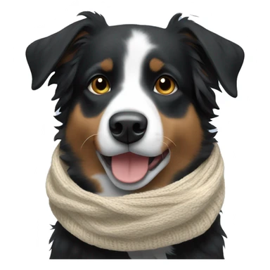 Small black australian shepherd dog wearing a knit scarf sticker
