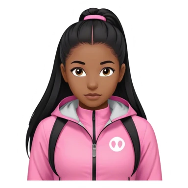 black girl with black straigh Long hair and baby hairs with pink lululemon jacket on  sticker
