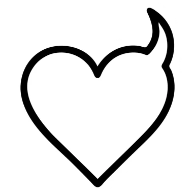 minimalist devil heart icon, red heart with a single curved black horn, very clean, white background sticker