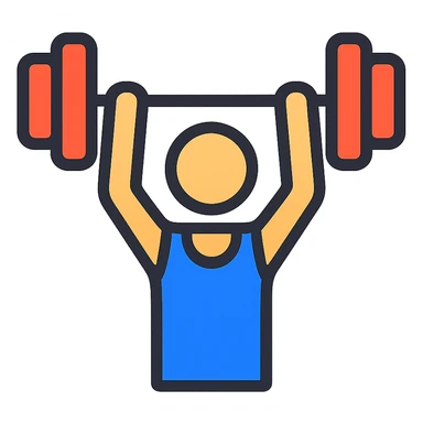 person lifting weights, active, gym, bold lines, icon style, colorful sticker