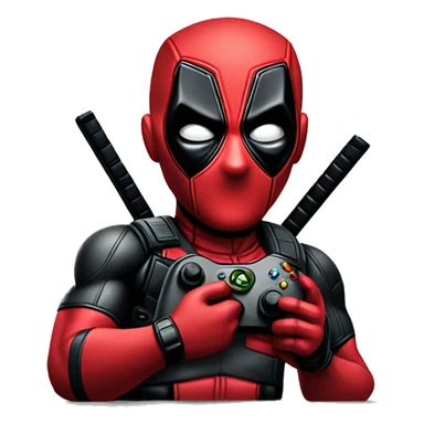 Deadpool holding xbox controller sitting at a des sticker
