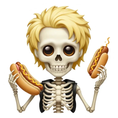 skeleton funky hair eating hot dog sticker