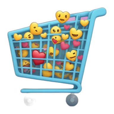 shopping cart with hearts and emojis inside sticker